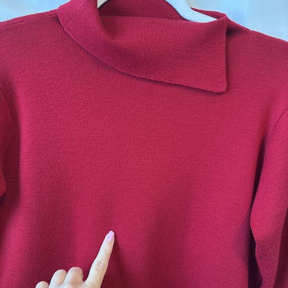 Eileen Fisher Women’s Petite S Merino Wool Red Mock Neck Sweater Winter Holiday - Picture 2 of 9